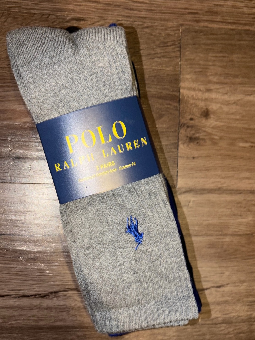 Polo by Ralph Lauren Light Gray Crew Socks with Blue Pony Embroidery